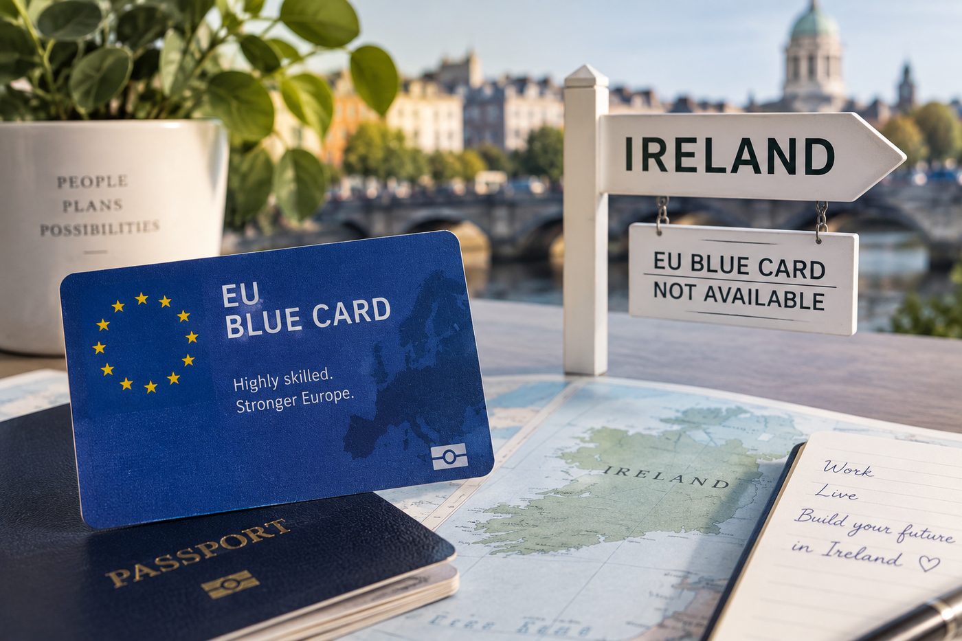 EU Blue Card documentation, representing the card Ireland does not issue