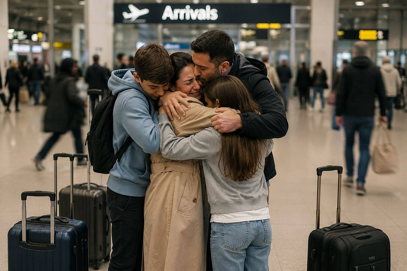 Family reunited at Dublin Airport Arrivals