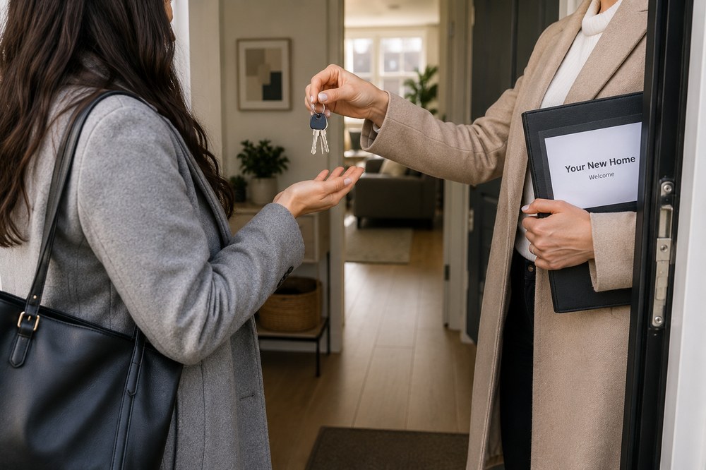 New homeowner with house keys after Stamp 4 long-term residence